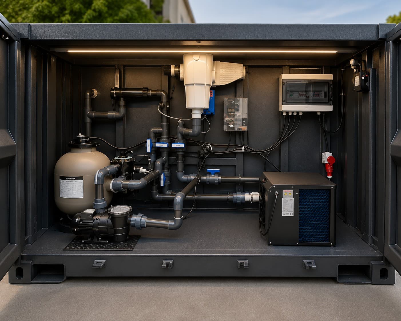 Integrierter Technikraum des Containerpools