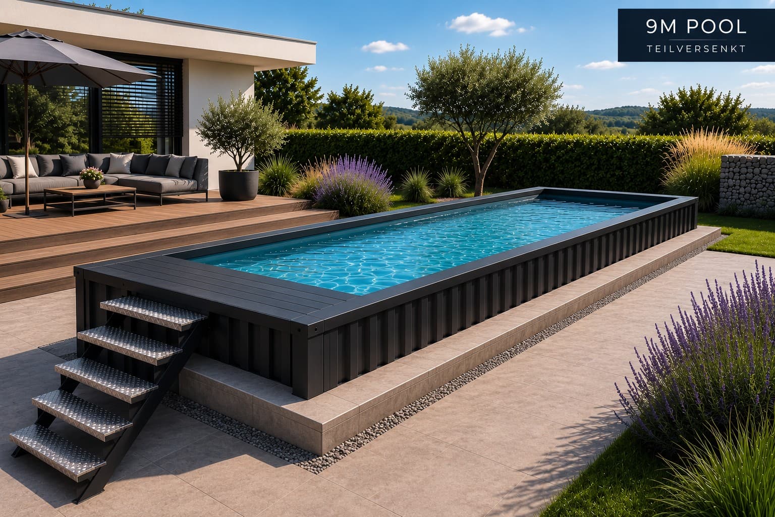 Container Pool Teilversenkt