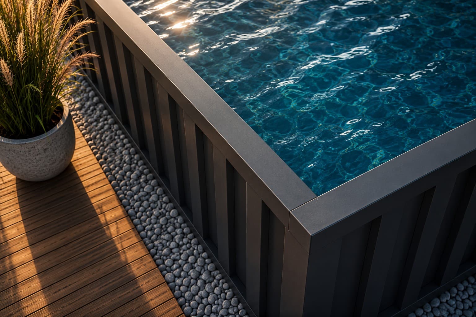 Detailaufnahme eines modularen Container Pools mit Container-Außenwand