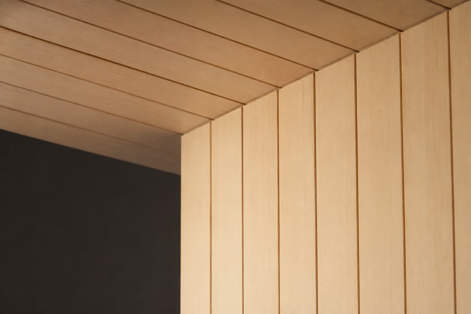 Materialvisualisierung von hellem Hemlock für Saunawände und Decke