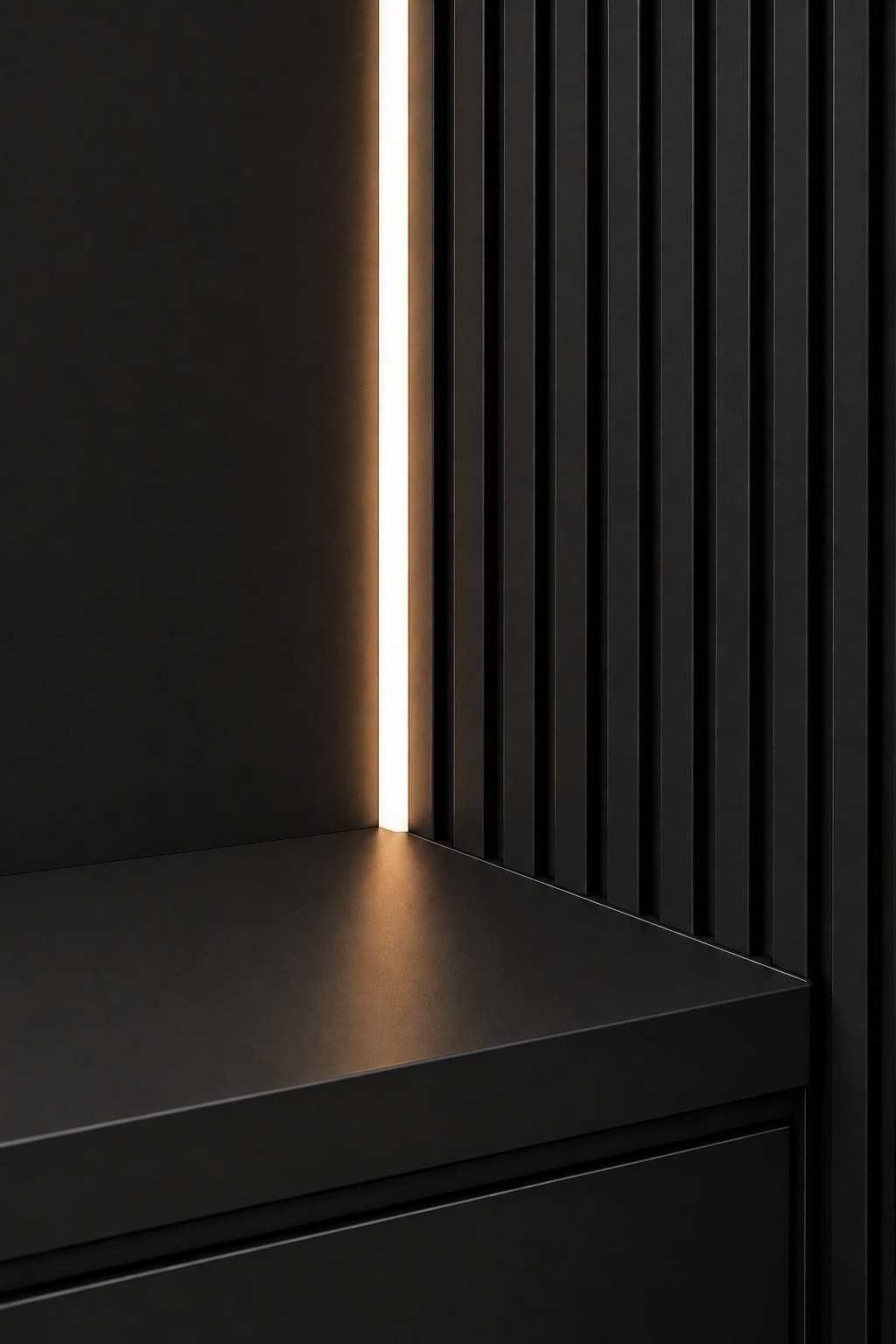 Matt-schwarze Alu-Dibond-Innenverkleidung mit warmweißer LED-Lichtführung